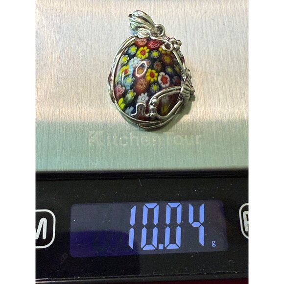 Colorful Millefiori Glass Cabachon & Sterling Silver 925 Pendant - Picture 2 of 4